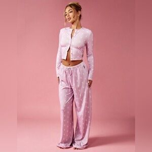 MISSGUIDED X PLAYBOY two piece pink bunny pajama lounge set size XS comfy cozy